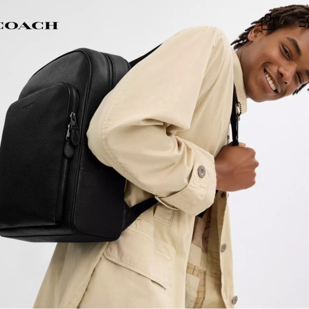 Coach Black Leather Men's Backpack 17”